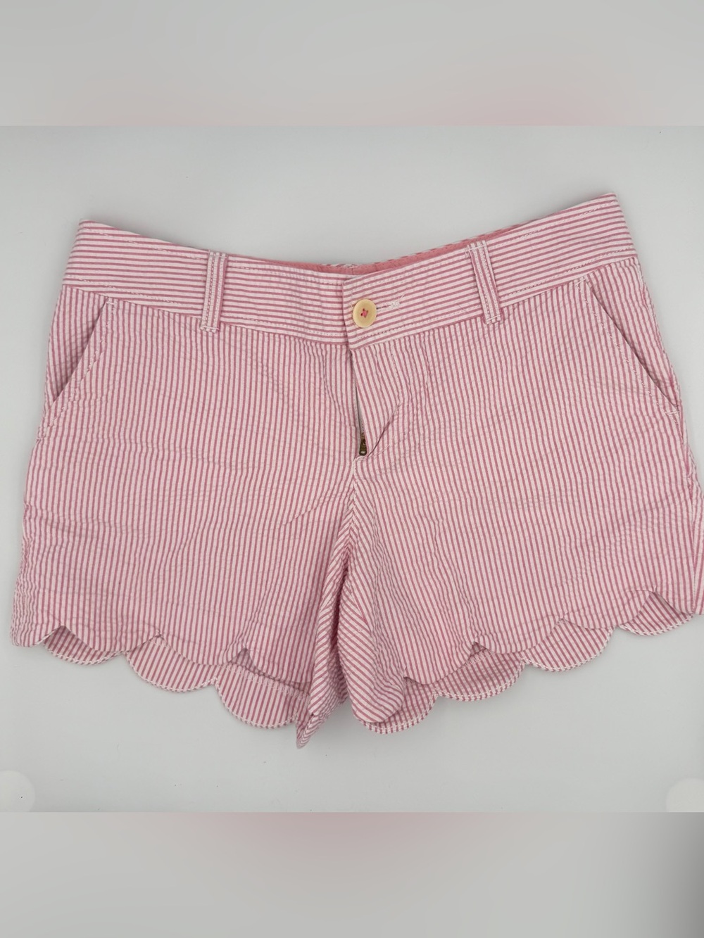 Lilly Pulitzer Pink Seersucker Scalloped-Hem Shorts